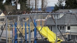 A playground at Lowell Elementary School in Tacoma, Washington sits empty.