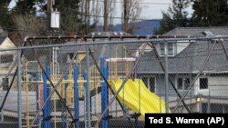 A playground at Lowell Elementary School in Tacoma, Washington sits empty.