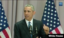 President Barack Obama delivers a speech defending the nuclear deal reached with Iran, at American University in Washington, D.C., Aug. 5, 2015.