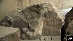 Ancient destroyed artifacts are seen inside Mosul's heavily damaged museum. Most of the artifacts inside the building appeared to be completely destroyed. The basement level that was the museum's library had been burned, in Mosul, Iraq, March 8, 2017.