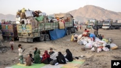 Afghan refugees settle in a camp near the Torkham Pakistan-Afghanistan border in Torkham, Afghanistan, Nov. 4, 2023. 