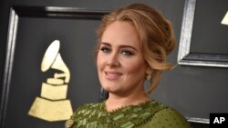 Adele arrives at the 59th annual Grammy Awards at the Staples Center on Feb. 12, 2017, in Los Angeles. 