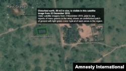 These satellite images from the Amnesty International web site show locations on the outskirts of Bujumbura, Burundi where Amnesty says dozens of people killed by security forces in December may be buried in mass graves.