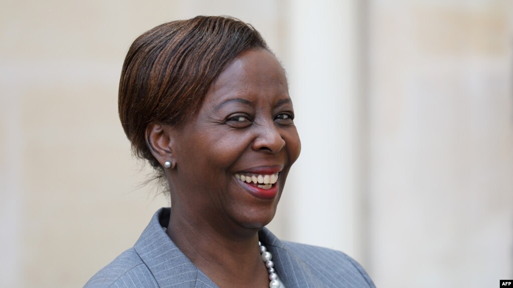 La ministre rwandaise des Affaires étrangères, Louise Mushikiwabo, arrive à l'Elysée, Paris, le 23 mai 2018.