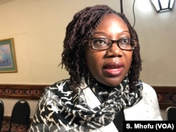 Ida Tsitsi Chimedza, programs coordinator of the International Labor Organization in Zimbabwe, speaking to reporters in Harare, July 3, 2018.