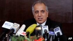 Zalmay Khalilzad, special adviser on reconciliation, speaks during a news conference in Kabul, Afghanistan, March 13, 2009.