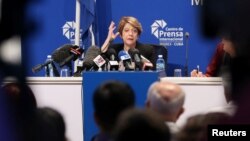 U.N. Special Rapporteur Maria Grazia Giammarinaro speaks during a news conference in Havana, Cuba, April 14, 2017. 