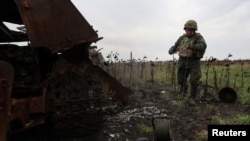 Ukrainian National guard demining team Battalion Dnipro 1 clears mine fields in Donetsk region of Ukraine