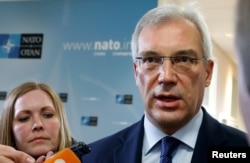 Russian ambassador to NATO Alexander Grushko speaks after a NATO-Russia Council at the Alliance's headquarters in Brussels, Belgium, April 20, 2016.