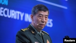 Bộ trưởng Quốc phòng Trung Quốc Lý Thượng Phúc phát biểu tại Đối thoại Shangri-La ở Singapore ngày 4/6/2023.
