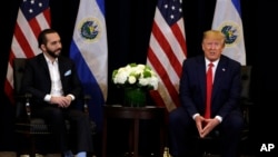 ARCHIVO - El presidente Donald Trump y el presidente Nayib Bukele de El Salvador en el hotel InterContinental Barclay New York, durante la Asamblea General de las Naciones Unidas, el miércoles 25 de septiembre de 2019, en Nueva York. 