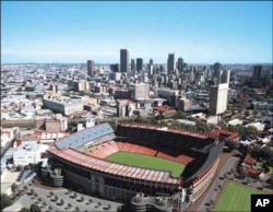 Ellis Park, as it appears today, with the city of Johannesburg in the background … In 1995, 65,000 people packed the stadium to see the South Africa rugby team win the rugby World Cup