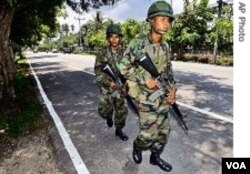 Tentara Thailand berpatroli di provinsi Narathiwat.