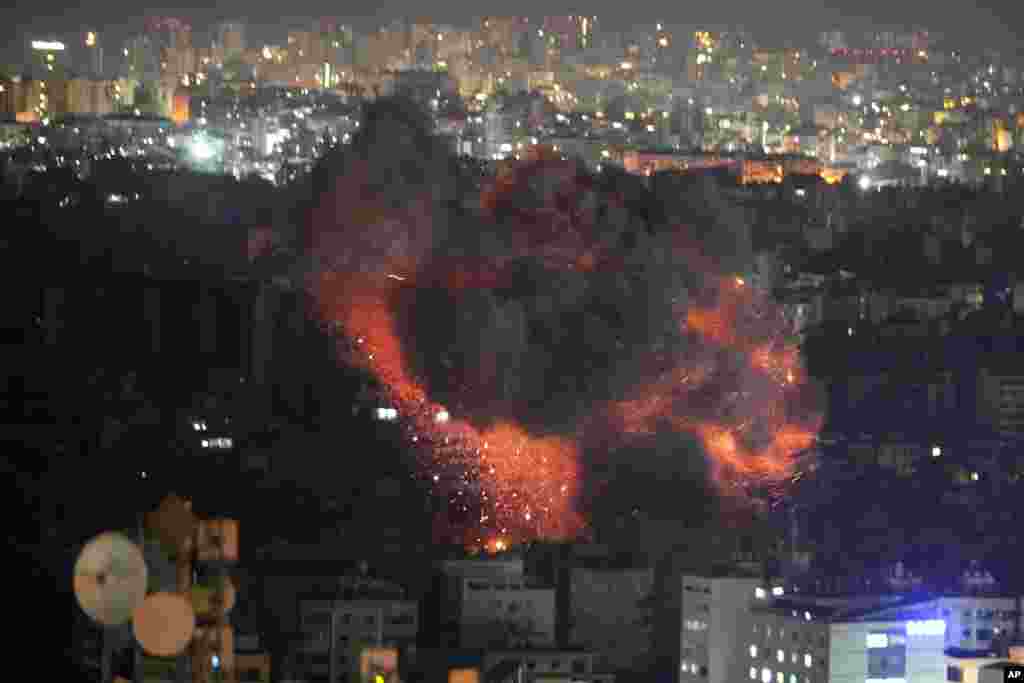 Flame and fume  rises from an Israeli airstrike connected  Dahiyeh, successful  the confederate  suburb of Beirut, Lebanon.