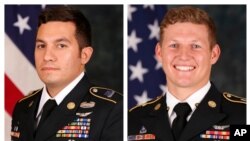 These photos released by the U.S. Army Special Operations Command in August 2020 show Staff Sgt. Vincent P. Marketta, left, and Sgt. Tyler M. Shelton, of the 160th Special Operations Aviation Regiment (Airborne). They died in a crash Aug. 29, 2020.