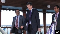 US Assistant Secretary of State Robert Blake, center, arrives for a one-day official visit to Male, Maldives, February 11, 2012.