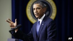 President Barack Obama speaks in the South Court Auditorium at the White House complex, Sept. 16, 2013, in Washington.