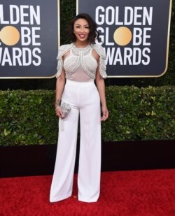 Jeannie Mai arrives at the 77th annual Golden Globe Awards at the Beverly Hilton Hotel on Jan. 5, 2020, in Beverly Hills, Calif.