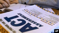 FILE - An ACT assessment test is seen in Springfield, Ill., April 1, 2014.