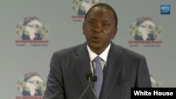 FILE - Kenyan President Uhuru Kenyatta delivers remarks at the opening of the Global Entrepreneurship Summit in Nairobi, July 25, 2015. 