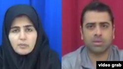 Iranian labor rights activists Sepideh Gholian and Esmail Bakhshi appear in a screen shot of an Islamic Republic of Iran Broadcasting documentary “Tarahi Soukhteh” (A Burnt Plot), broadcast Jan. 19, 2019. International rights activists say the activists w