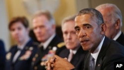 Presiden AS Barack Obama bertemu dengan bertemu dengan Para Komandan Pasukan Tempur dan Kepala Staf Gabungan Militer AS di Gedung Putih, Washington, DC, 4 Januari 2017. (REUTERS/Carlos Barria).