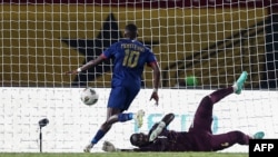 FILE — Cape Verde's midfielder Jamiro Monteiro scores his team's first goal during the Africa Cup of Nations (CAN) 2024 group B football match against Ghana and Cape Verde at the Felix Houphouet-Boigny Stadium in Abidjan on January 14, 2024.