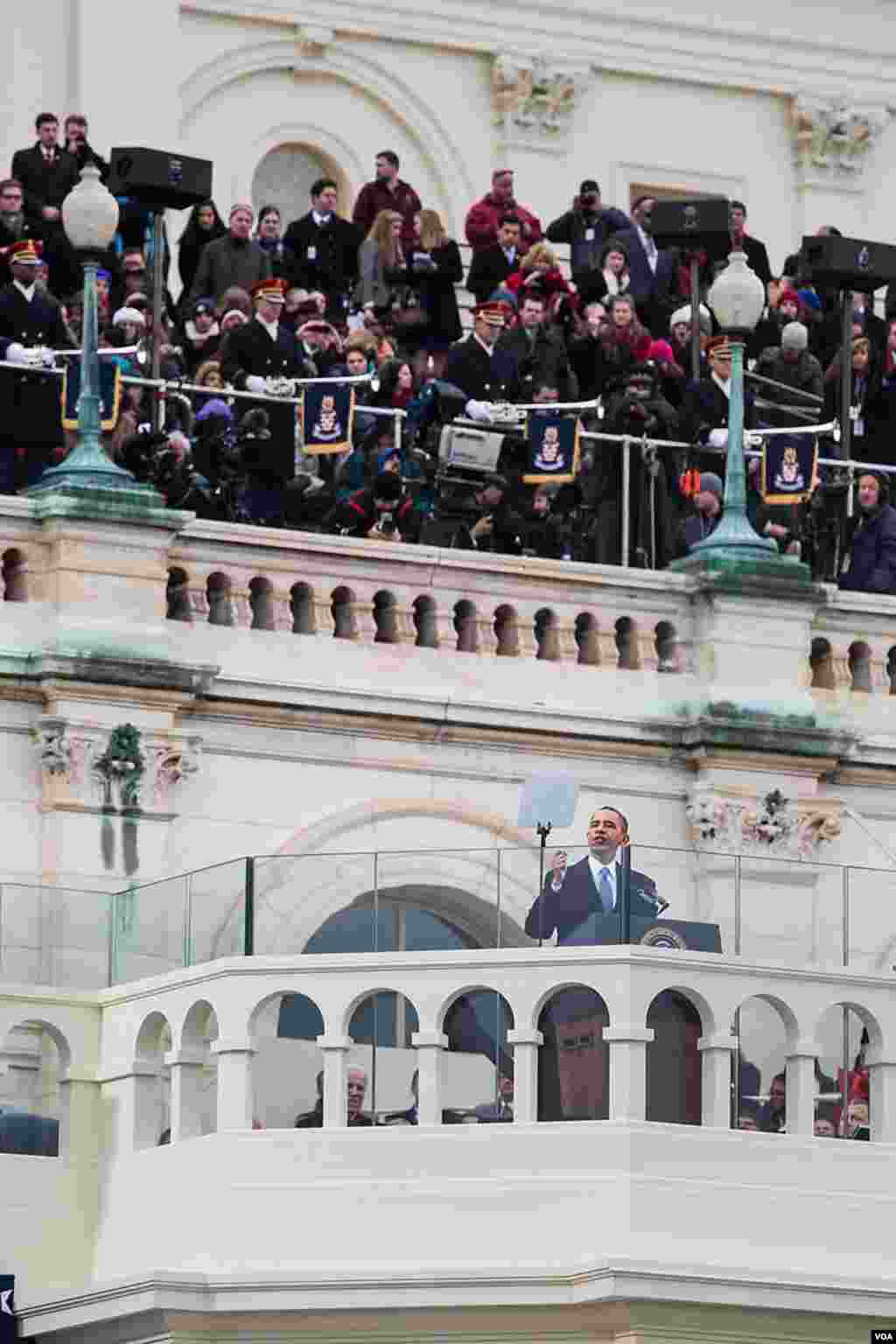 奥巴马总统发表连任就职演说。（美国之音常晓拍摄）