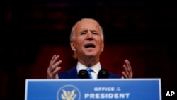 President-elect Joe Biden speaks at The Queen theater, Nov. 25, 2020, in Wilmington, Del.