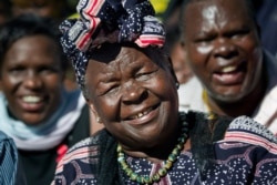 In this Wednesday, Nov. 7, 2012, file photo, Sarah Obama, step-grandmother of President Barack Obama, speaks to the media about her reaction to Obama's re-election, in the garden of her house in the village of Kogelo, western Kenya.