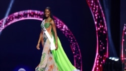 Chidimma Adetshina, representing Nigeria, walks on stage during the 73rd Miss Universe pageant in Mexico City, Nov. 16, 2024. 