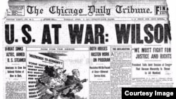 Archival cover of The Chicago Tribune, dated April 6, 1917, the day America declared war on Germany (courtesy of the Chicago Tribune)