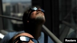 Solar eclipse sunglasses are pictured in Los Angeles, Aug. 8, 2017.