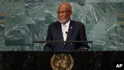 Foreign Minister of Haiti Jean Victor Geneus addresses the 77th session of the United Nations General Assembly, at U.N. headquarters, Sept. 24, 2022.