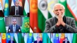 PM India Narendra Modi (kanan atas) tampak menyalami para pemimpian Asia Tengah dalam KTT virtual hari Kamis (27/1). 