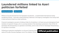 Laundered millions linked to Azeri politician forfeited