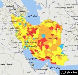 نقشه رنگبندی شیوع کرونا در ایران - اپلیکیشن ماسک وزارت بهداشت