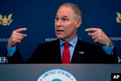 Environmental Protection Agency Administrator Scott Pruitt speaks at a news conference at EPA offices in Washington, April 3, 2018.