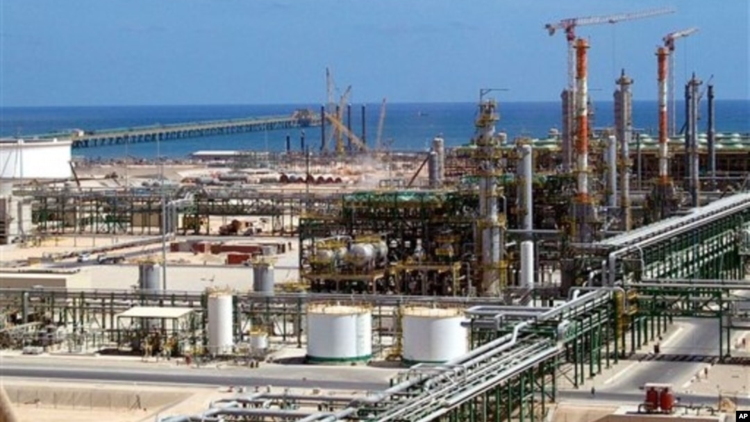 FILE - Oil and gas installations are found throughout Libya. This one, built by the Italian ENI group, is on the coast near Mellitah, Libya.