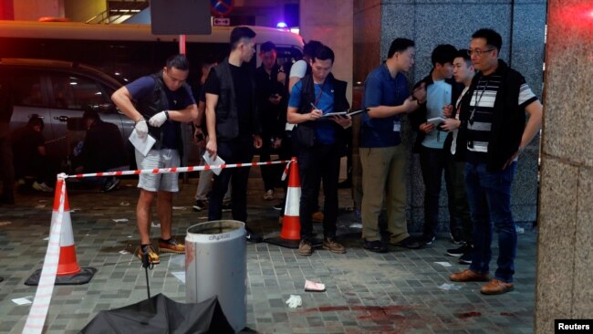 香港星期天（11月3日）爆发流血冲突的现场。路透社