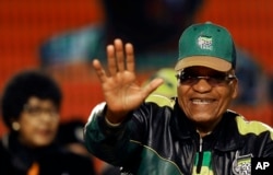FILE - South Africa's ruling party president Jacob Zuma, waves during the African National Congress policy conference in Johannesburg, South Africa, June 30, 2017.