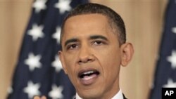 President Barack Obama delivers a policy address on events in the Middle East at the State Department in Washington, Thursday, May 19, 2011.