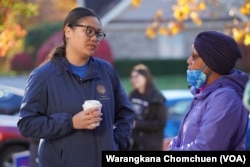 Ohio's state senator Tina Maharath (left), the first Asian-American woman elected to the Ohio Senate, met with her constituent during her campaign ahead of the November 2022 midterm election.