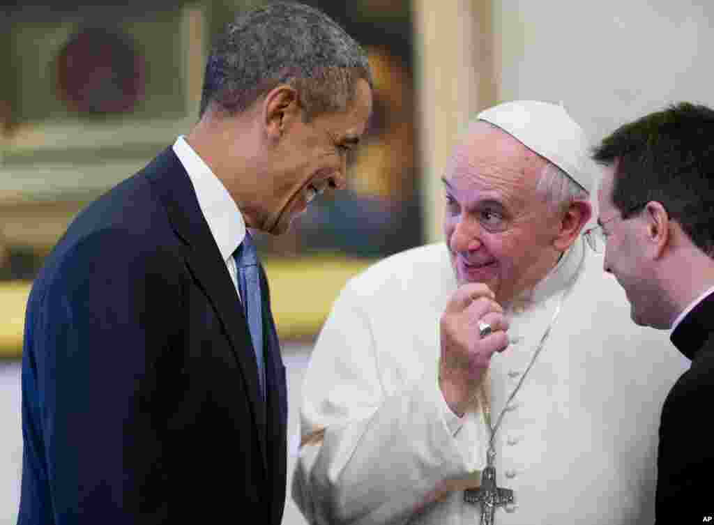 U.S. President Barack&nbsp;Obama called himself a &quot;great admirer&quot; of Pope Francis as he sat down with the pontiff at the Vatican, March 27, 2014.