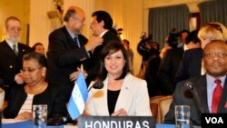 La designada presidencial María Antonieta Guillén, parte de la delegación hondureña para la votación de la OEA, se mostró muy complacida el ver cómo su nación fue reincorporada al organismo americano.