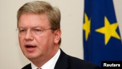 FILE - European Commissioner for Enlargement Stefan Fule, May 3, 2012.