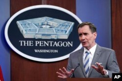 Pentagon spokesman John Kirby speaks during a briefing at the Pentagon in Washington, April 11, 2022.