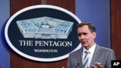 Pentagon spokesman John Kirby speaks during a briefing at the Pentagon in Washington, April 11, 2022.