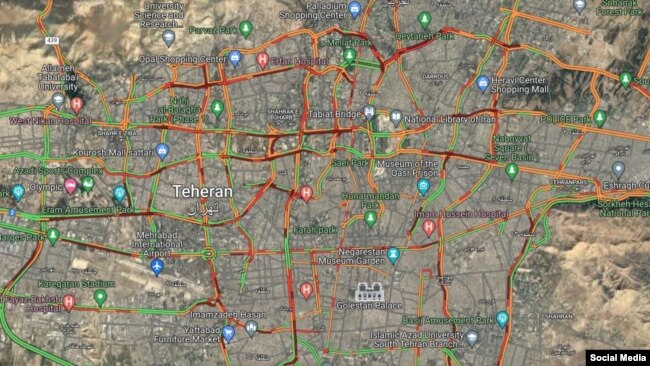 نقشه «گوگل مپ» از صبح یکشنبه ۲۳ بهمن تهران