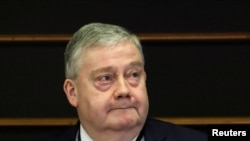 FILE - Belgian lawmaker Marc Tarabella looks on before members of the European Parliament vote on lifting immunity for him and Italian lawmaker Andrea Cozzolino, in Brussels, Belgium. Taken Feb. 2, 2023.